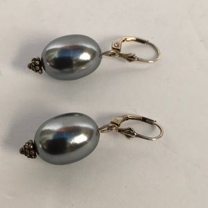 Black pearl and sterling drop earrings